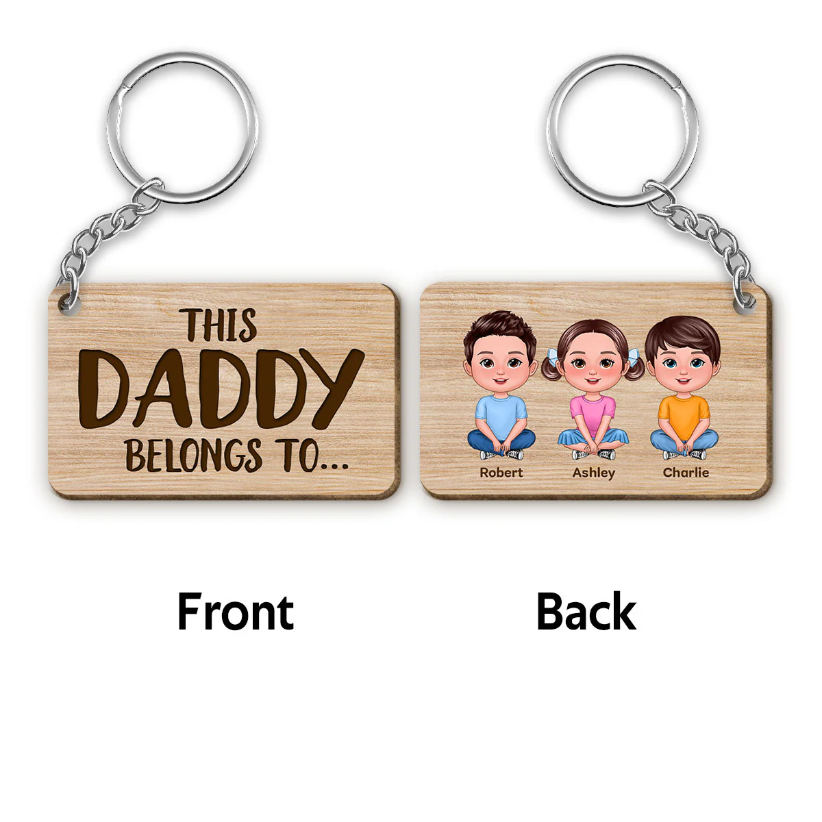 This Daddy Belongs To Cute Sitting Doll Kids Personalized Wooden Keychain