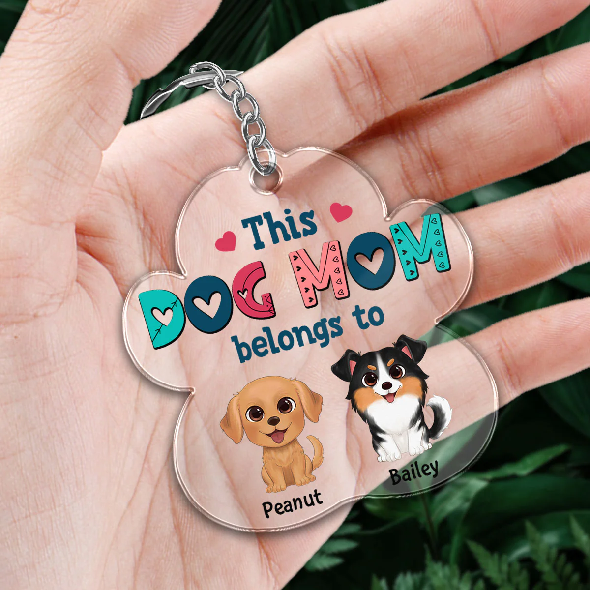 This Dog Mom Belongs To Watercolor Cute Dogs Personalized Acrylic Keychain - Image 2