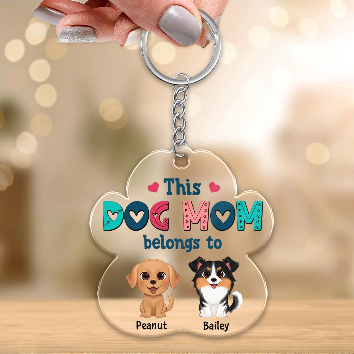 This Dog Mom Belongs To Watercolor Cute Dogs Personalized Acrylic Keychain - Image 3