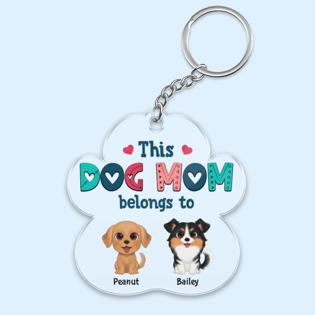 This Dog Mom Belongs To Watercolor Cute Dogs Personalized Acrylic Keychain - Image 4