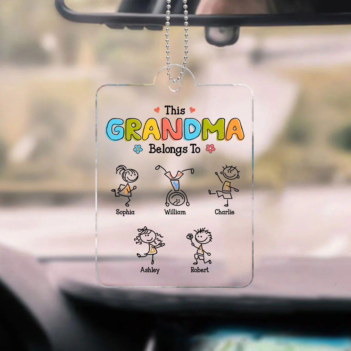 This Grandma Belongs To Drawing Personalized Acrylic Car Hanger - Image 3