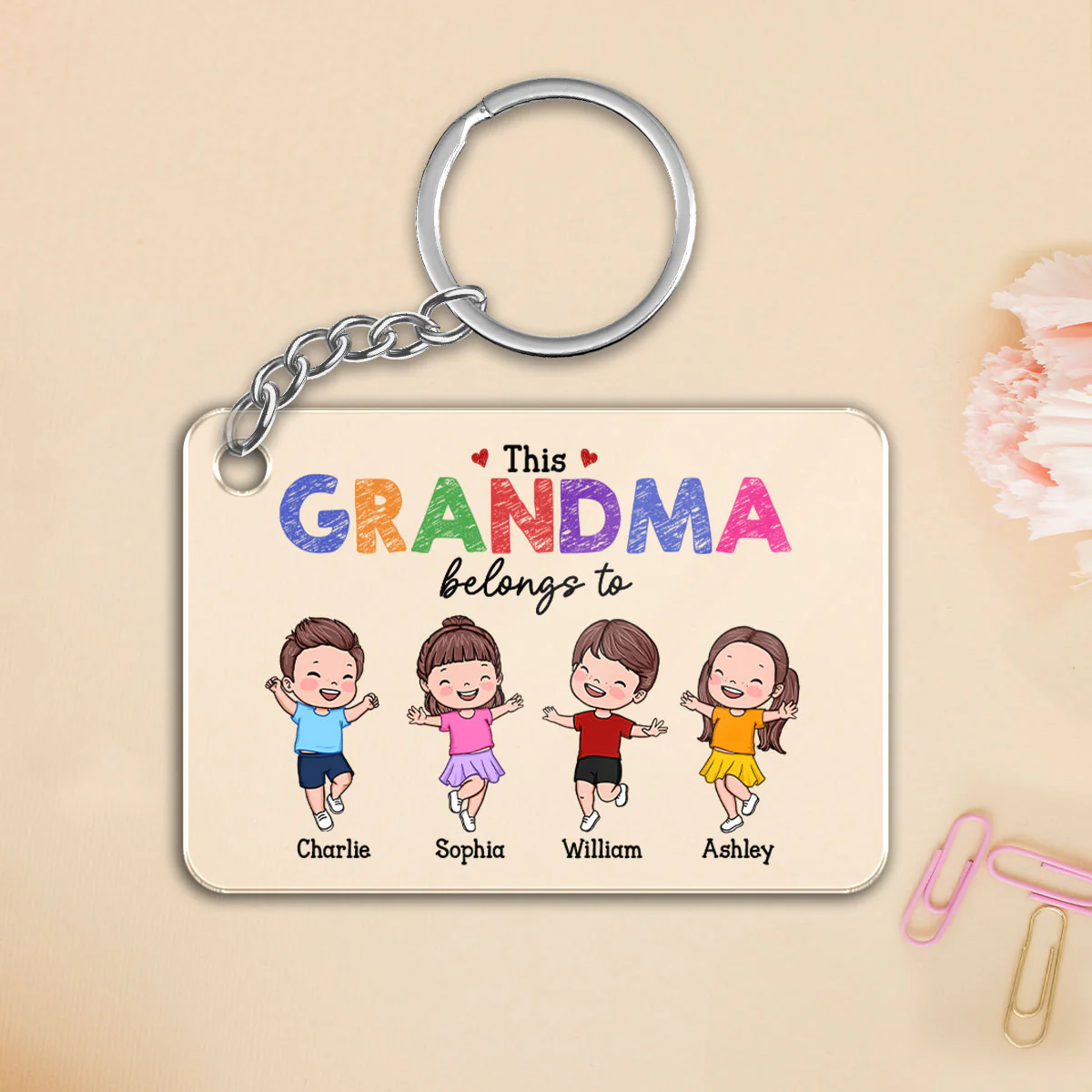 This Grandma Belongs To Happy Vector Kids Personalized Acrylic Keychain - Image 2