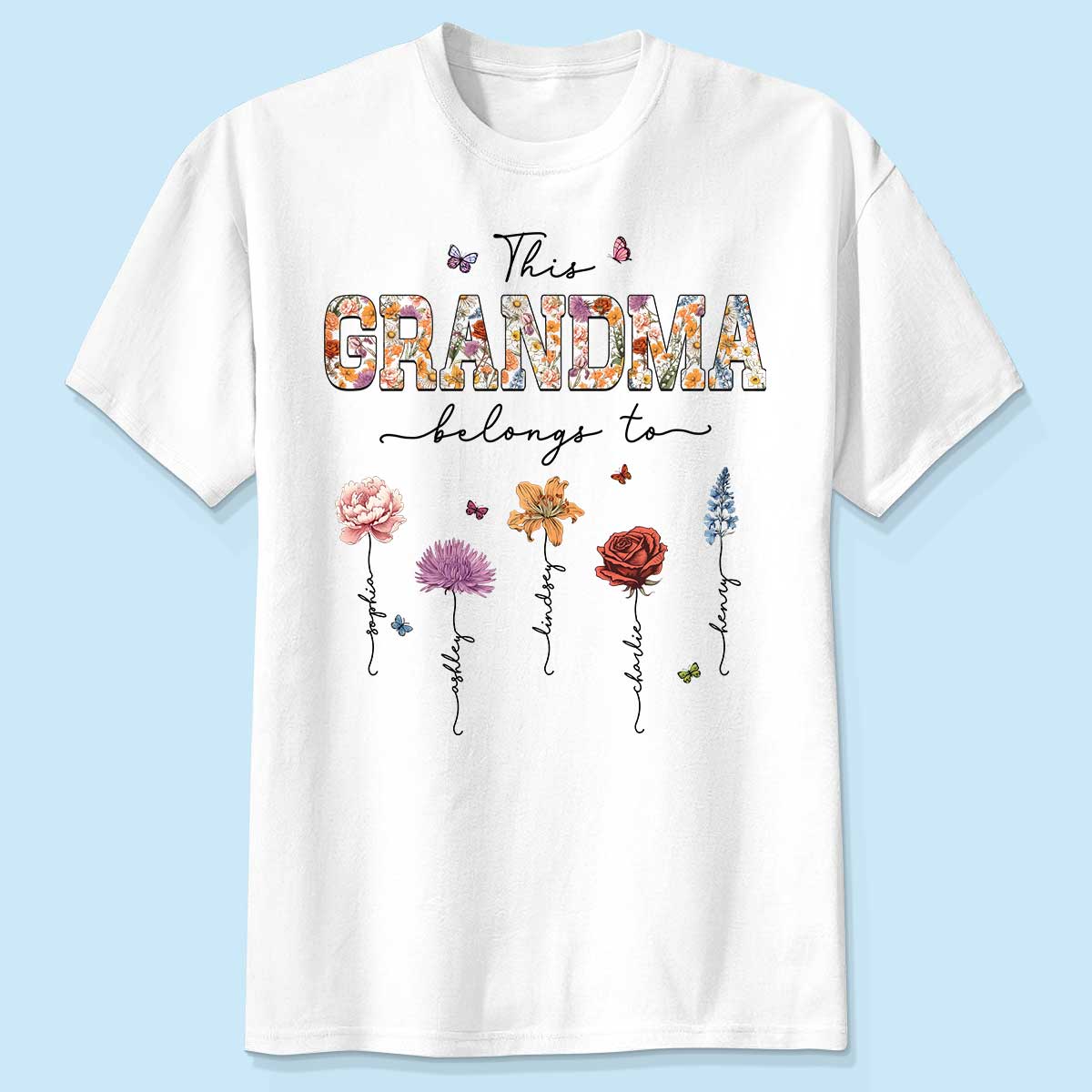 This Grandma Belongs To Vintage Birth Month Flowers Personalized Shirt
