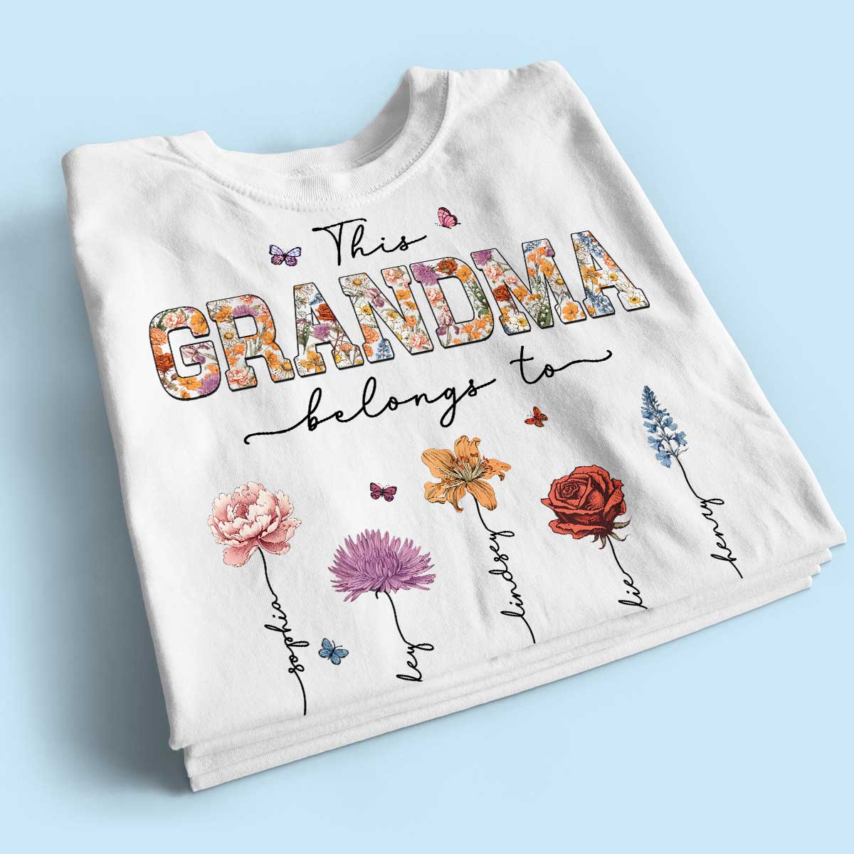 This Grandma Belongs To Vintage Birth Month Flowers Personalized Shirt - Image 2