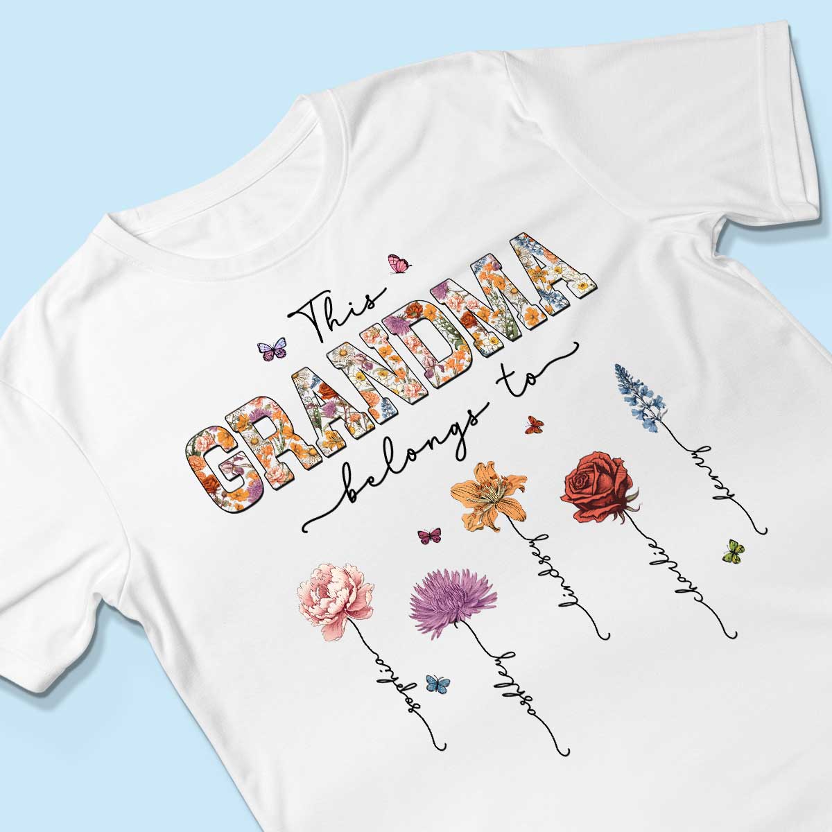This Grandma Belongs To Vintage Birth Month Flowers Personalized Shirt - Image 3