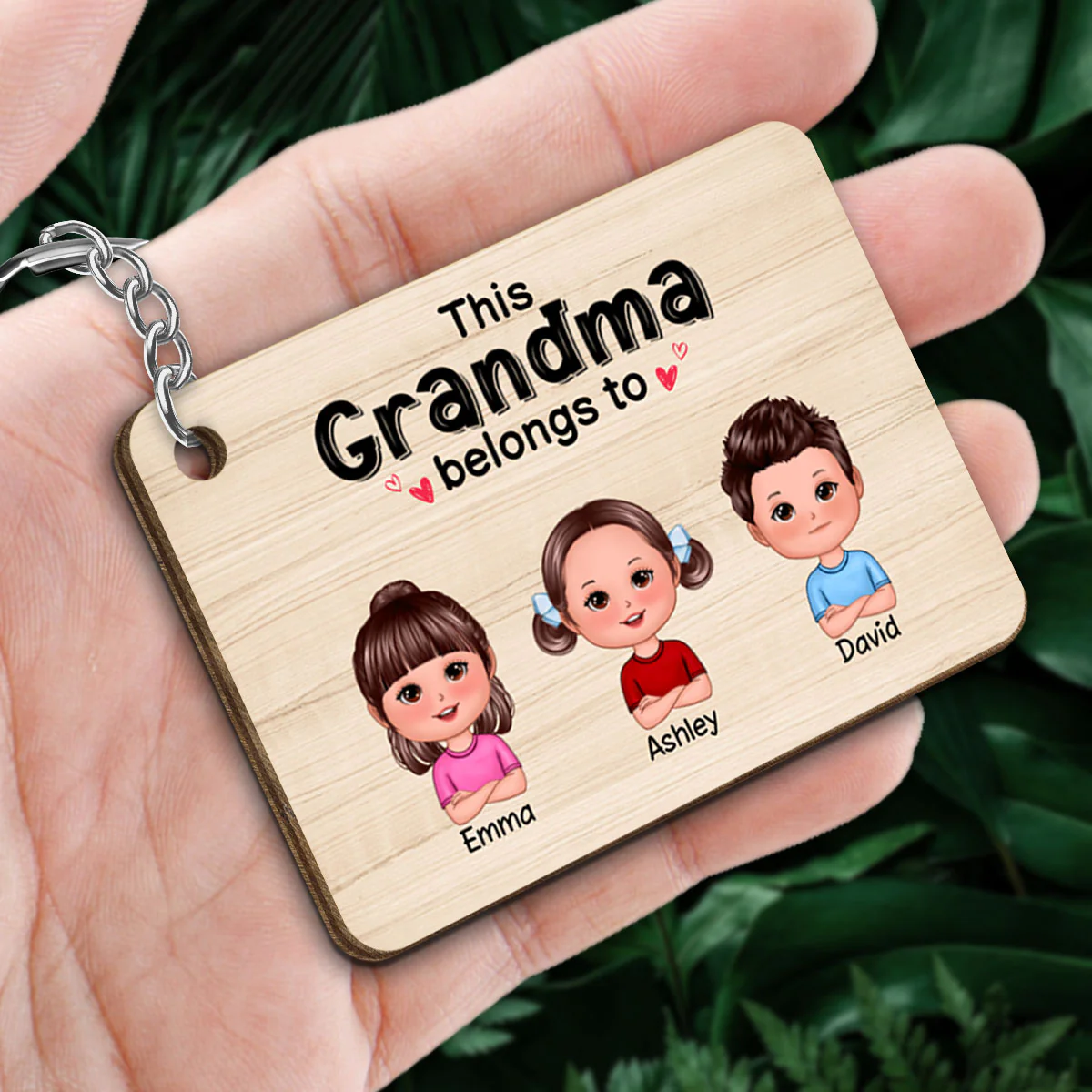 This Grandma Grandpa Dad Mom Belongs To Doll Kids Personalized Wooden Keychain - Image 2