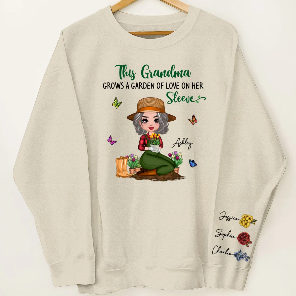 This Grandma Grows A Garden Of Love On Her Sleeve Vintage Birth Flower Personalized Sleeve Printed Sweatshirt - Image 6