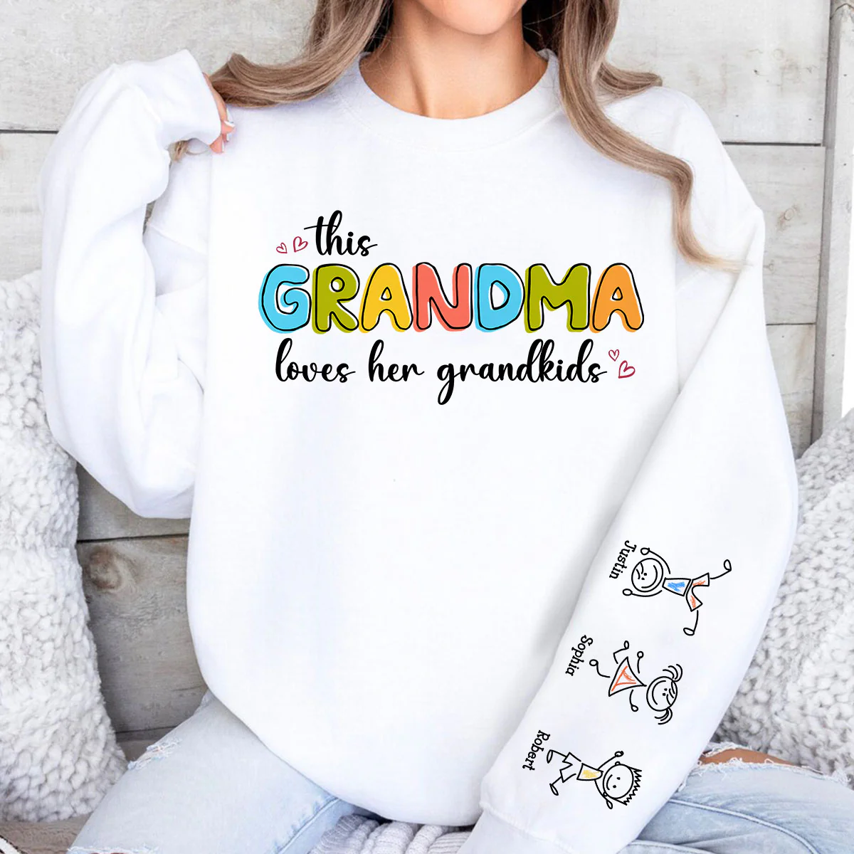 This Grandma Loves Her Grandkids Funny Cartoon Kids Personalized Sleeve Printed Sweatshirt, Gift For Mom, Grandma - Image 4