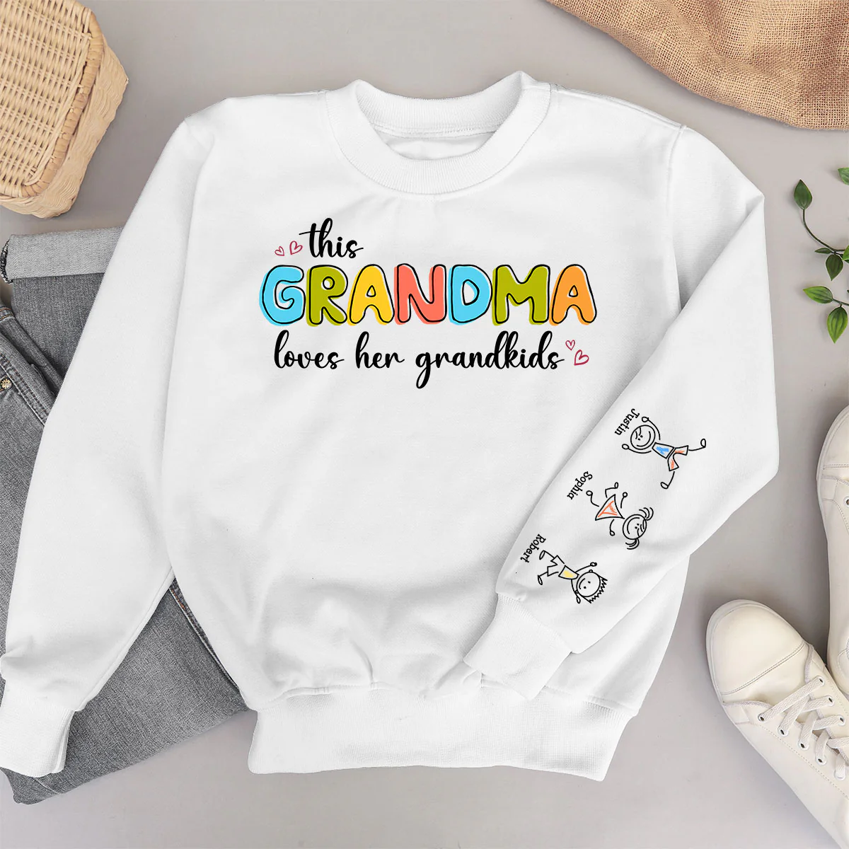This Grandma Loves Her Grandkids Funny Cartoon Kids Personalized Sleeve Printed Sweatshirt, Gift For Mom, Grandma - Image 5