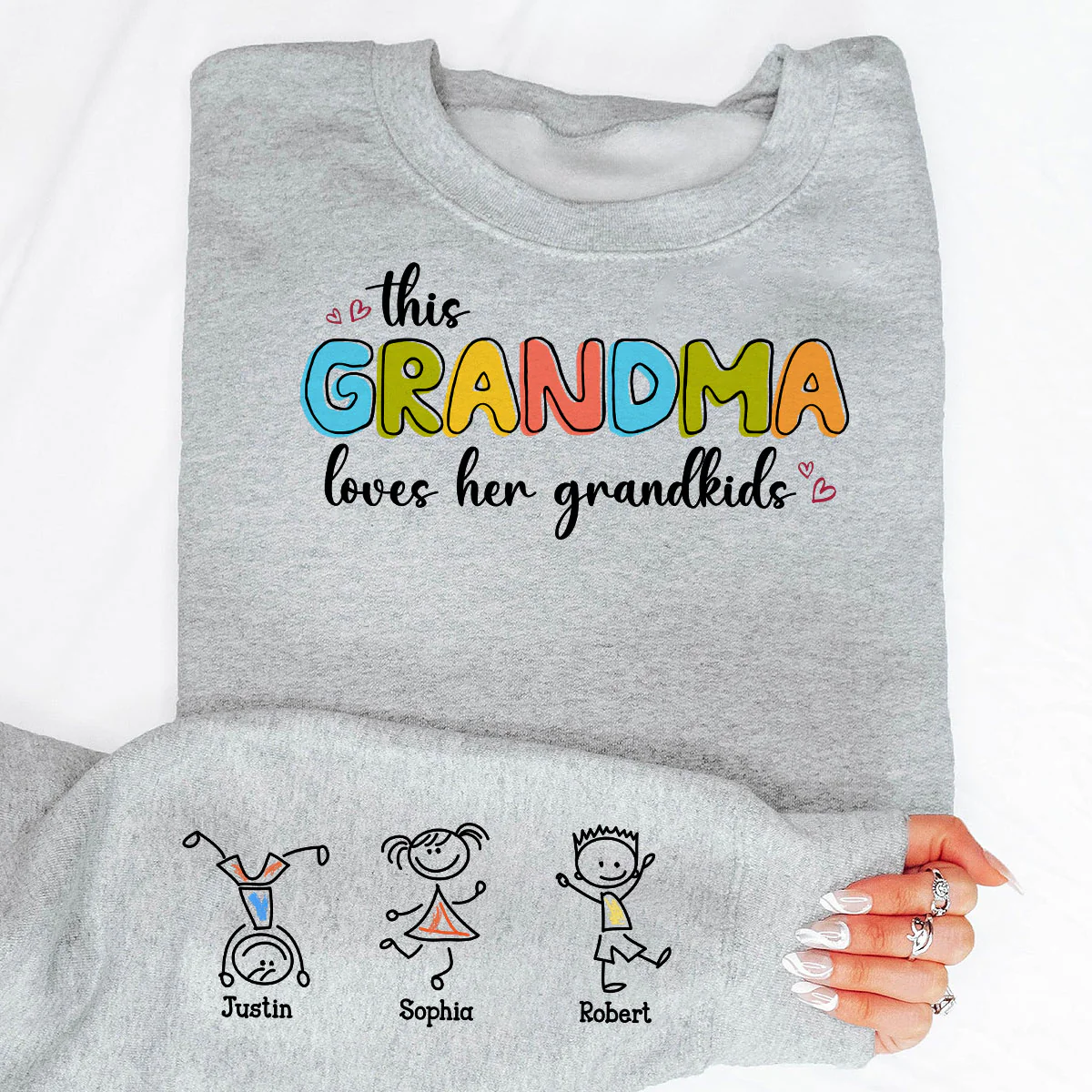 This Grandma Loves Her Grandkids Funny Cartoon Kids Personalized Sleeve Printed Sweatshirt, Gift For Mom, Grandma - Image 6
