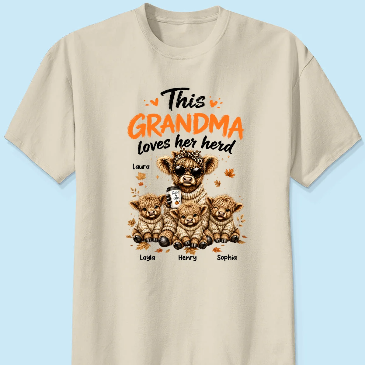 This Grandma Loves Her Herd Fall Season - Personalized Light Color Shirt - Cozy Autumn Tee for Grandma - Image 10