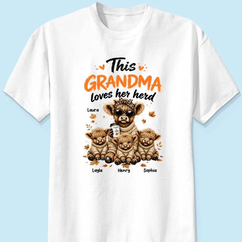 This Grandma Loves Her Herd Fall Season - Personalized Light Color Shirt - Cozy Autumn Tee for Grandma - Image 11