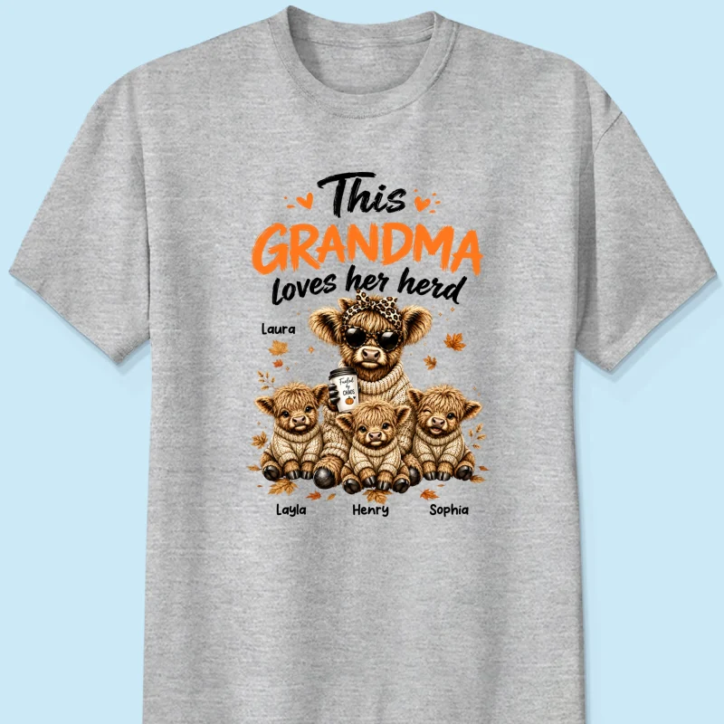 This Grandma Loves Her Herd Fall Season - Personalized Light Color Shirt - Cozy Autumn Tee for Grandma - Image 12