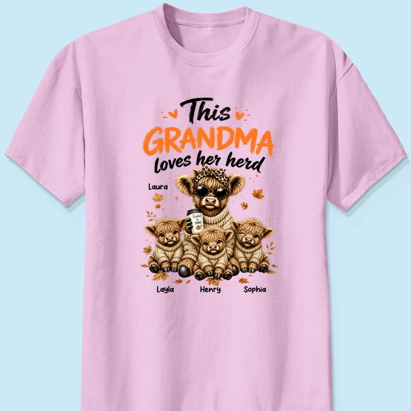 This Grandma Loves Her Herd Fall Season - Personalized Light Color Shirt - Cozy Autumn Tee for Grandma - Image 13