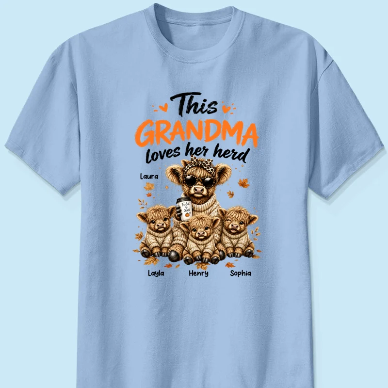 This Grandma Loves Her Herd Fall Season - Personalized Light Color Shirt - Cozy Autumn Tee for Grandma - Image 14