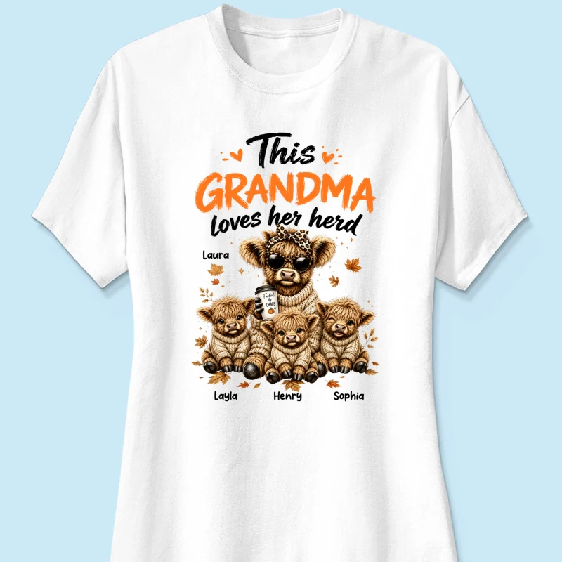 This Grandma Loves Her Herd Fall Season - Personalized Light Color Shirt - Cozy Autumn Tee for Grandma - Image 15