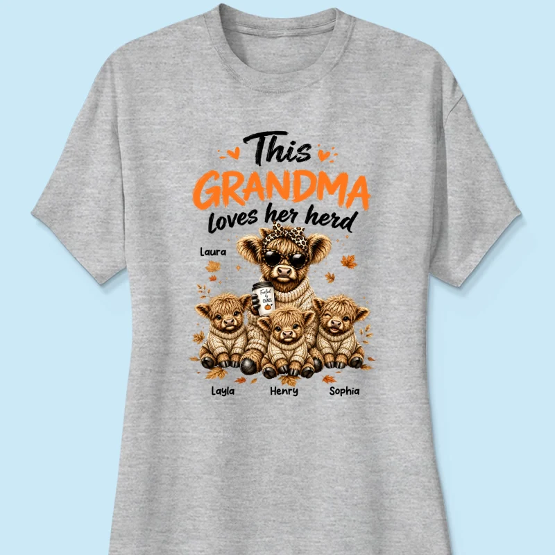 This Grandma Loves Her Herd Fall Season - Personalized Light Color Shirt - Cozy Autumn Tee for Grandma - Image 16
