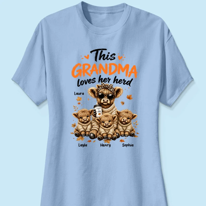 This Grandma Loves Her Herd Fall Season - Personalized Light Color Shirt - Cozy Autumn Tee for Grandma - Image 18