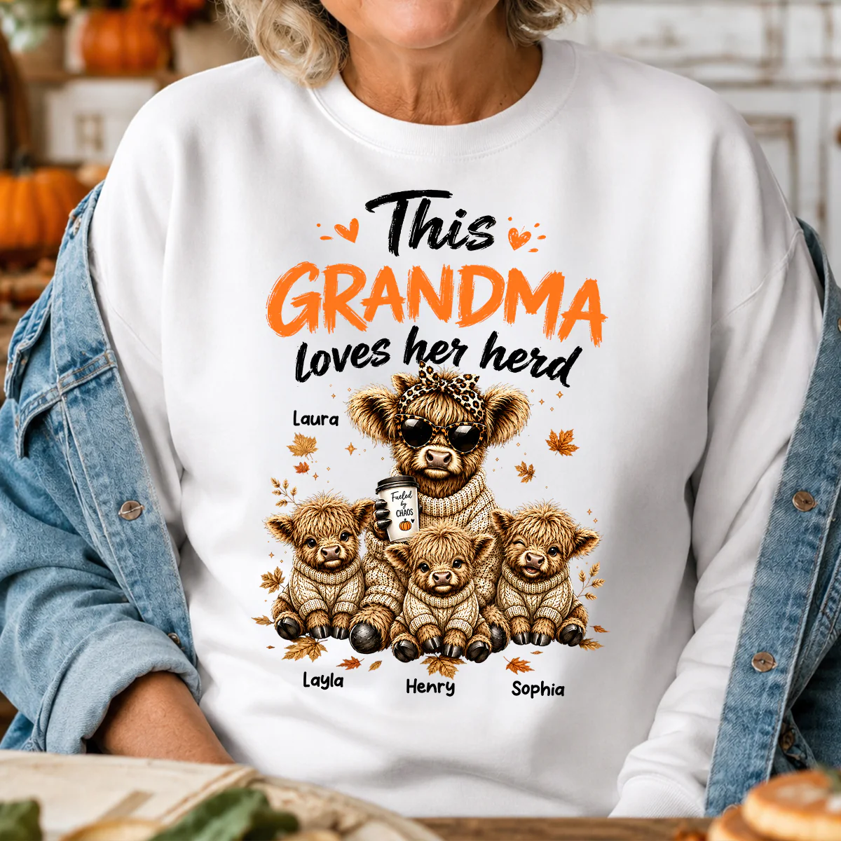 This Grandma Loves Her Herd Fall Season - Personalized Light Color Shirt - Cozy Autumn Tee for Grandma - Image 2
