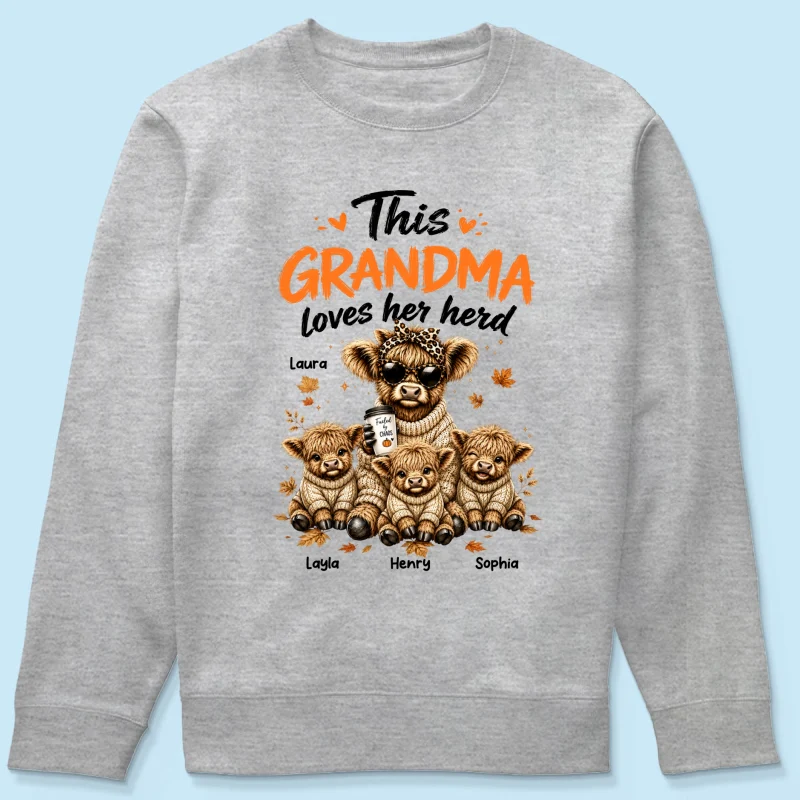 This Grandma Loves Her Herd Fall Season - Personalized Light Color Shirt - Cozy Autumn Tee for Grandma - Image 20