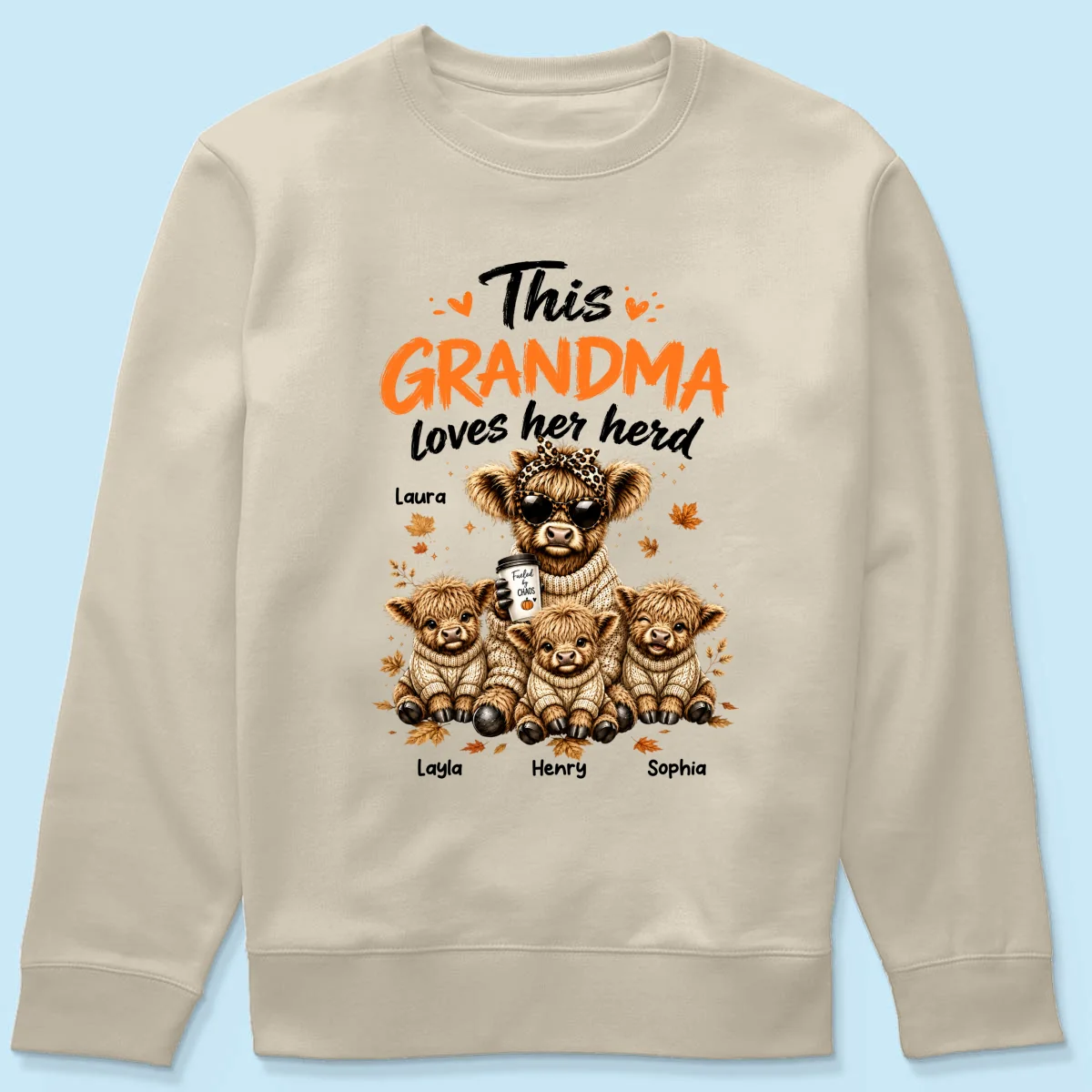 This Grandma Loves Her Herd Fall Season - Personalized Light Color Shirt - Cozy Autumn Tee for Grandma - Image 22