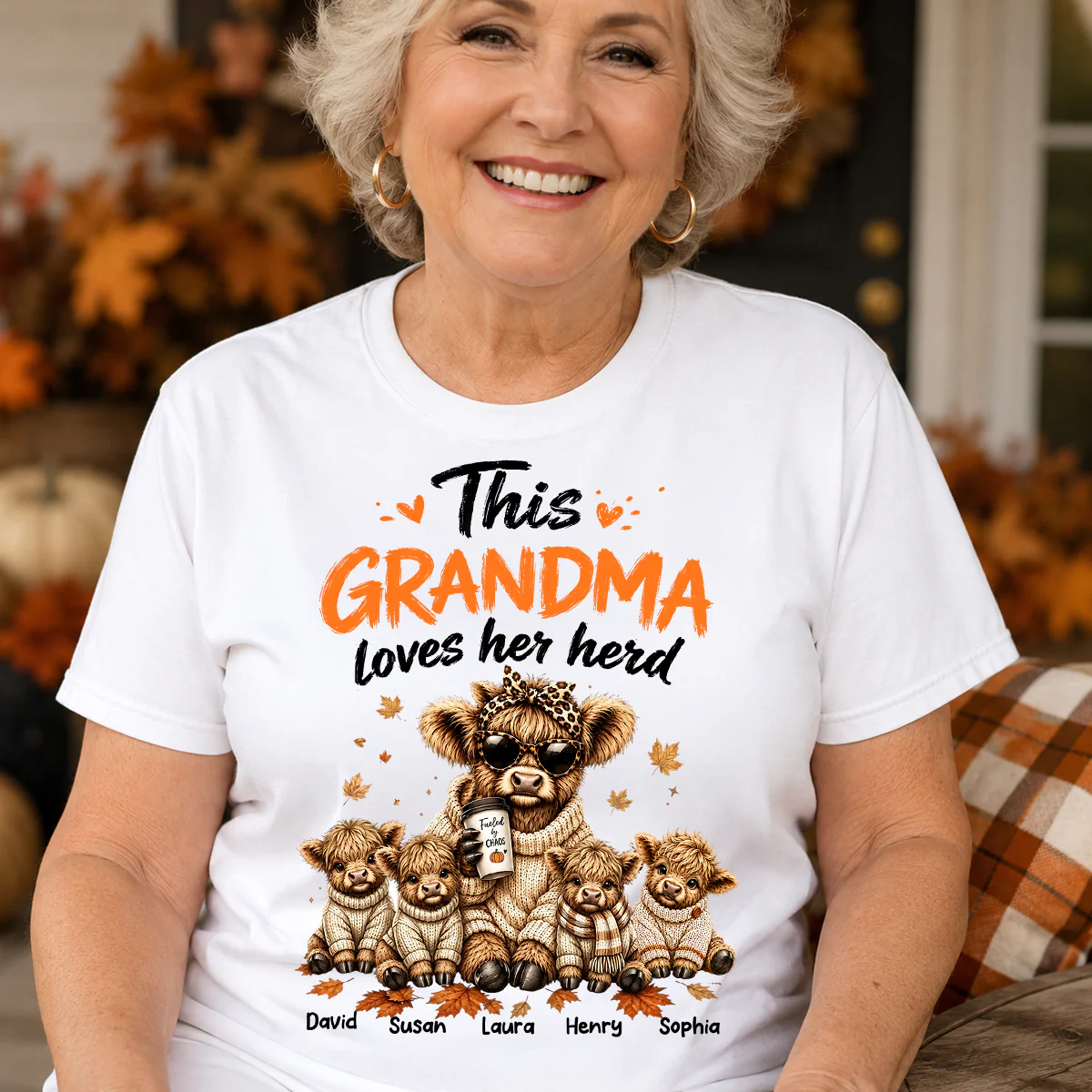 This Grandma Loves Her Herd Fall Season - Personalized Light Color Shirt - Cozy Autumn Tee for Grandma - Image 3