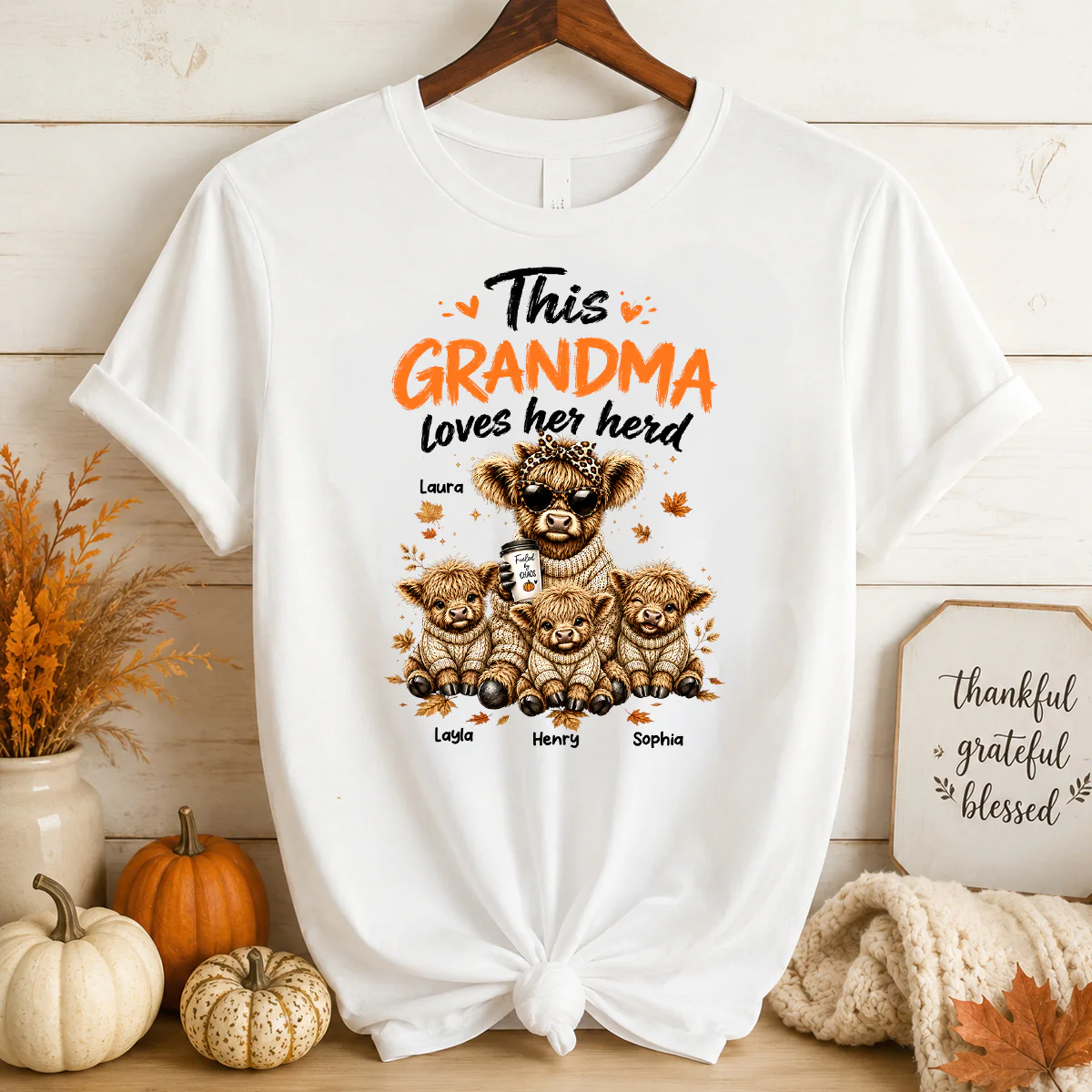 This Grandma Loves Her Herd Fall Season - Personalized Light Color Shirt - Cozy Autumn Tee for Grandma - Image 4
