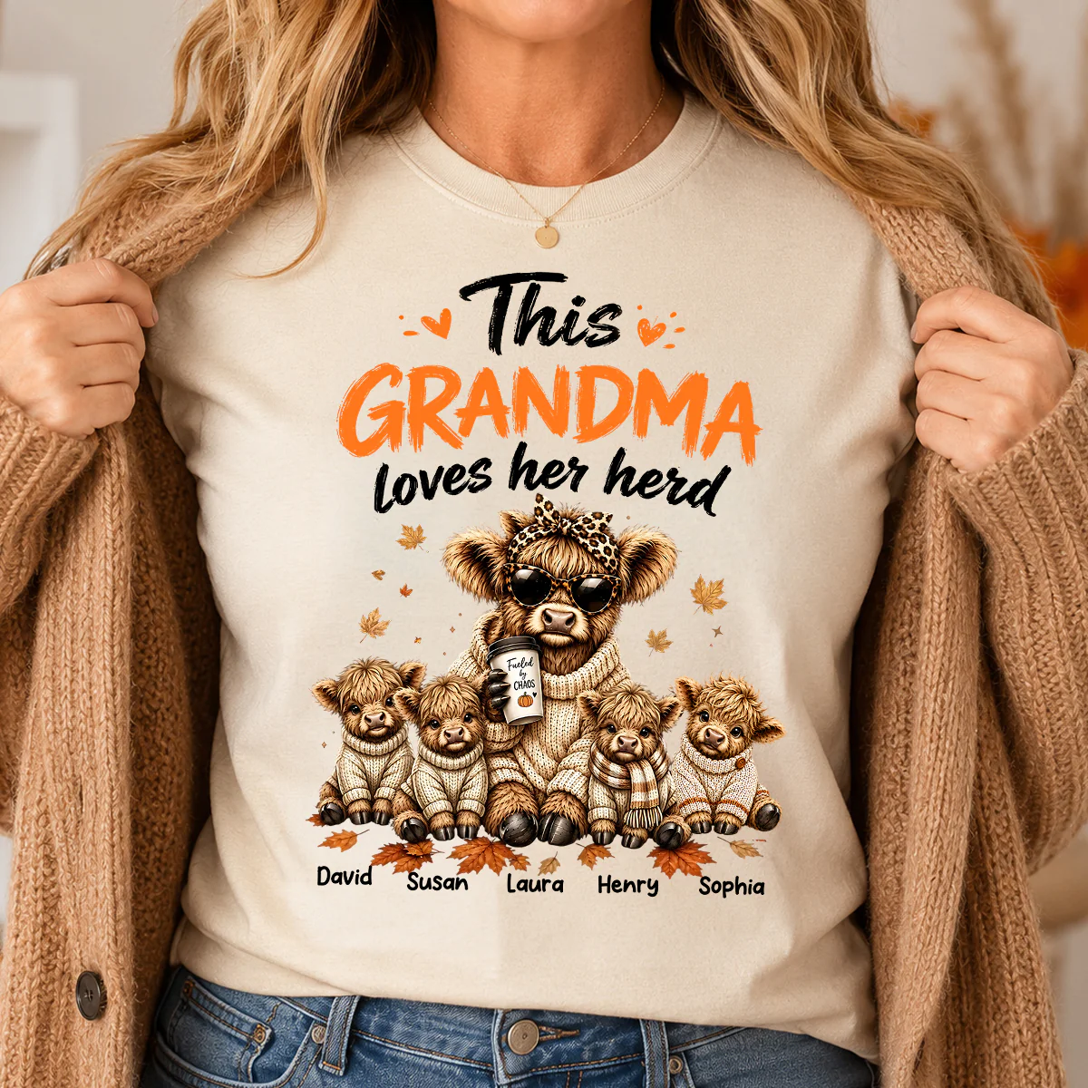 This Grandma Loves Her Herd Fall Season - Personalized Light Color Shirt - Cozy Autumn Tee for Grandma - Image 5