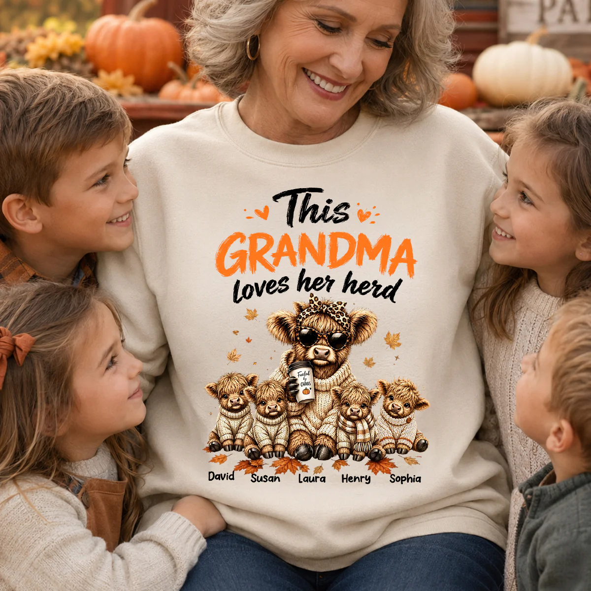 This Grandma Loves Her Herd Fall Season - Personalized Light Color Shirt - Cozy Autumn Tee for Grandma - Image 6