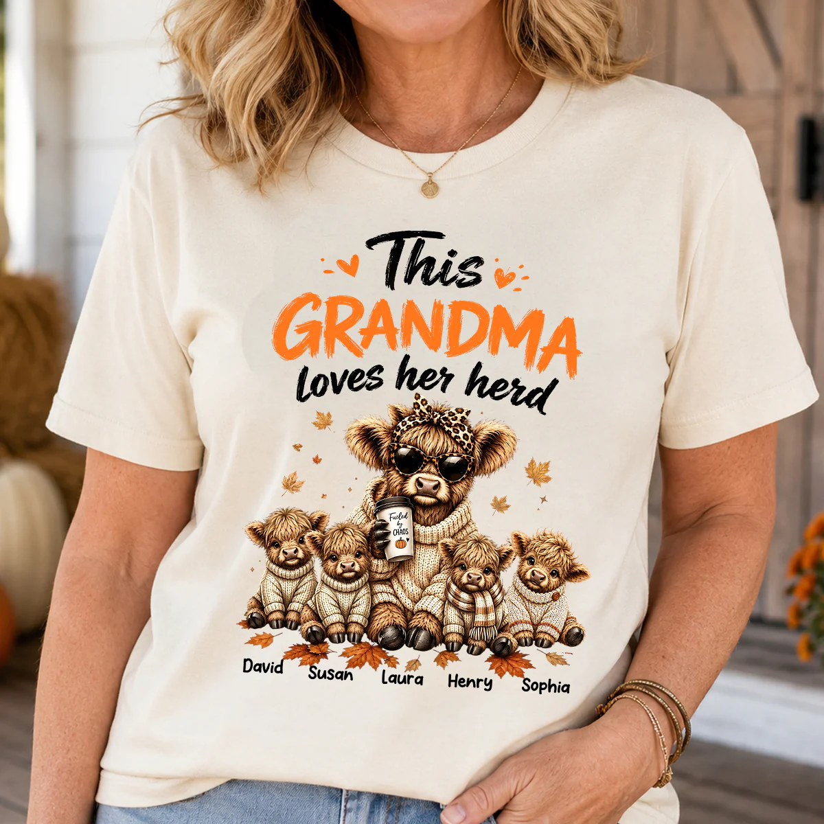 This Grandma Loves Her Herd Fall Season - Personalized Light Color Shirt - Cozy Autumn Tee for Grandma - Image 7