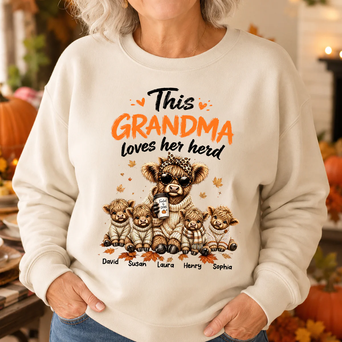 This Grandma Loves Her Herd Fall Season - Personalized Light Color Shirt - Cozy Autumn Tee for Grandma - Image 8