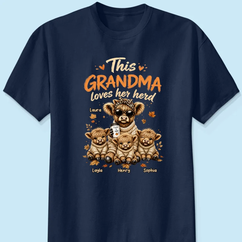 This Grandma Loves Her Herd Fall Season - Personalized Shirt - Cozy Autumn Tee for Grandma - Image 10