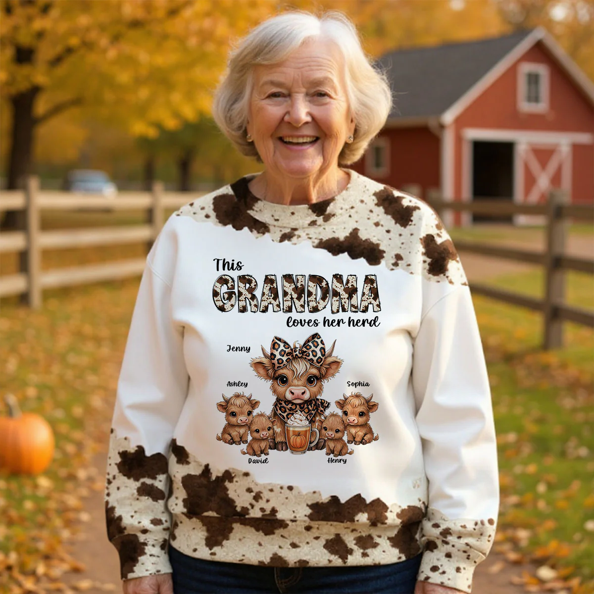 This Grandma Loves Her Herd Personalized 3D Printed Sweatshirt, Cozy Fall Gift for Mom, Grandma - Image 2
