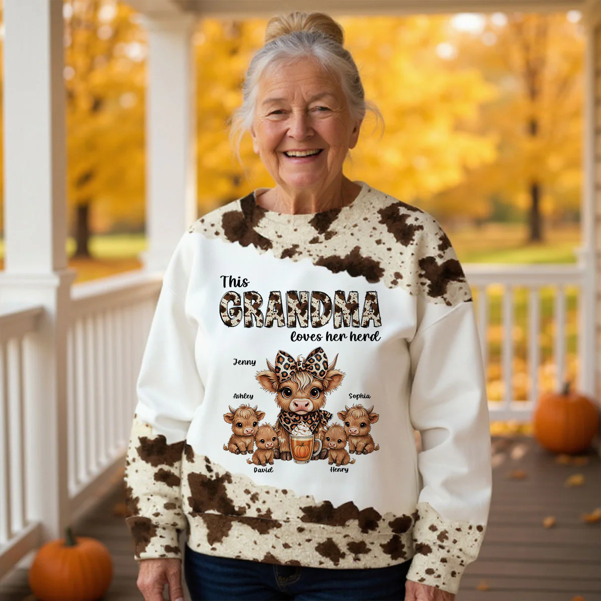 This Grandma Loves Her Herd Personalized 3D Printed Sweatshirt, Cozy Fall Gift for Mom, Grandma - Image 3