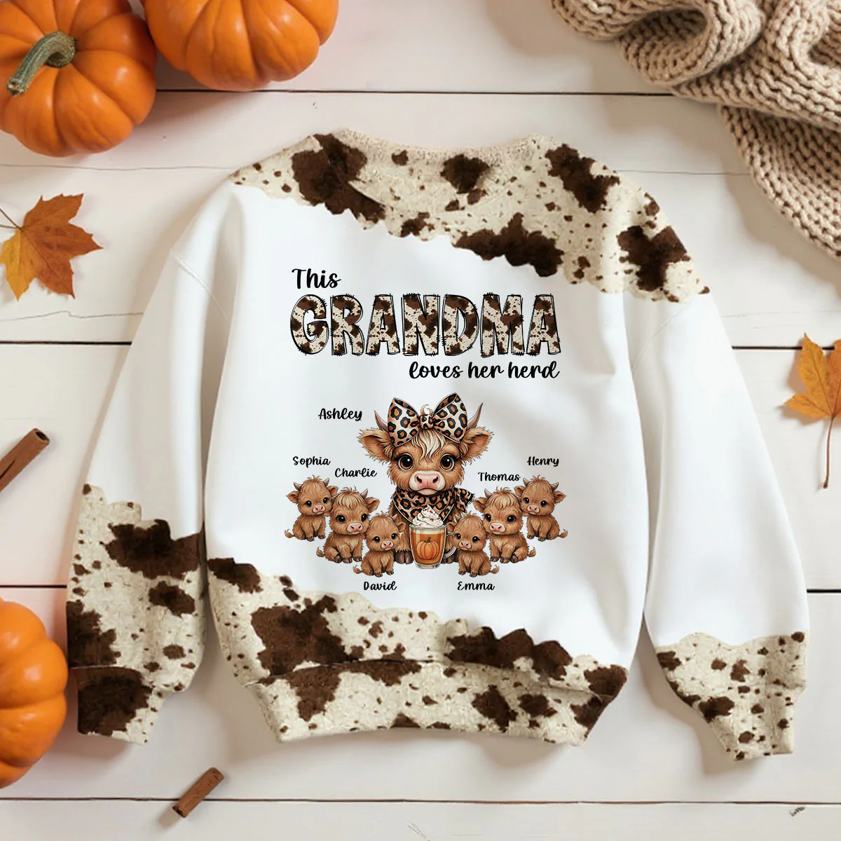 This Grandma Loves Her Herd Personalized 3D Printed Sweatshirt, Cozy Fall Gift for Mom, Grandma - Image 4