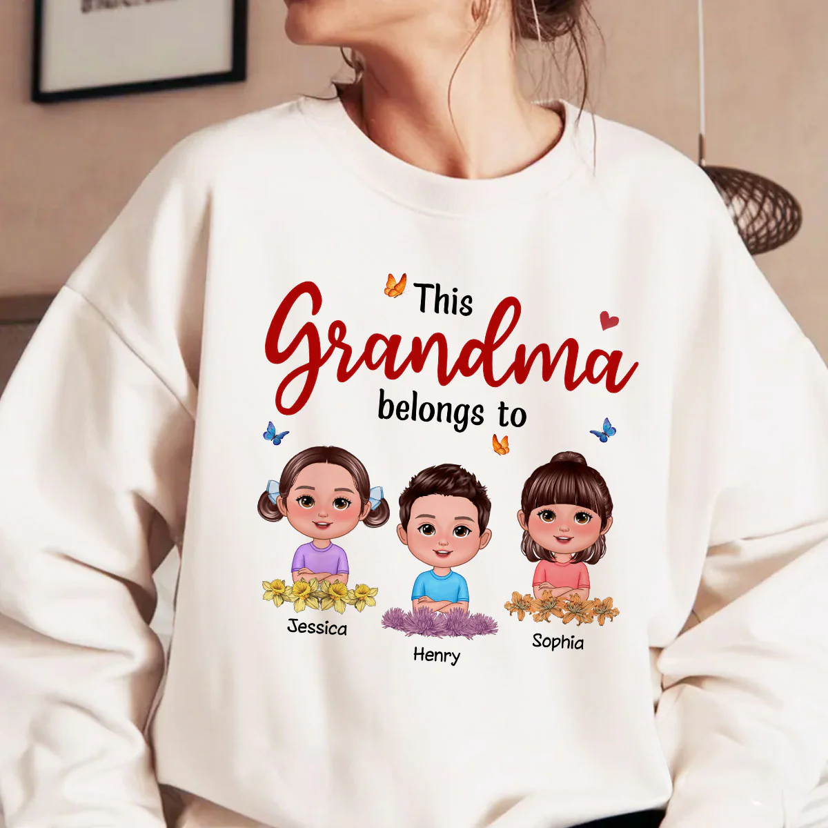This Grandma Mom Belongs To Birth Month Flowers Cute Kids Personalized Shirt, Gift for Moms, for Grandmas - Image 2