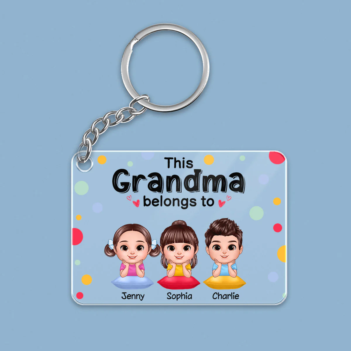 This Grandma Mom Belongs To Cute Doll Kids Personalized Acrylic Keychain - Image 2