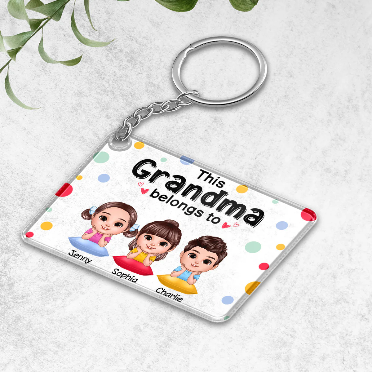 This Grandma Mom Belongs To Cute Doll Kids Personalized Acrylic Keychain - Image 3