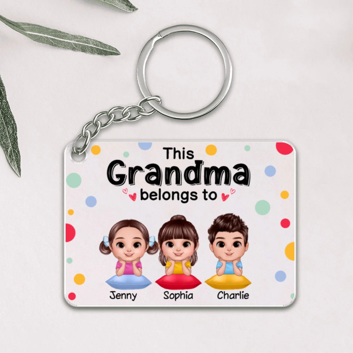 This Grandma Mom Belongs To Cute Doll Kids Personalized Acrylic Keychain - Image 4