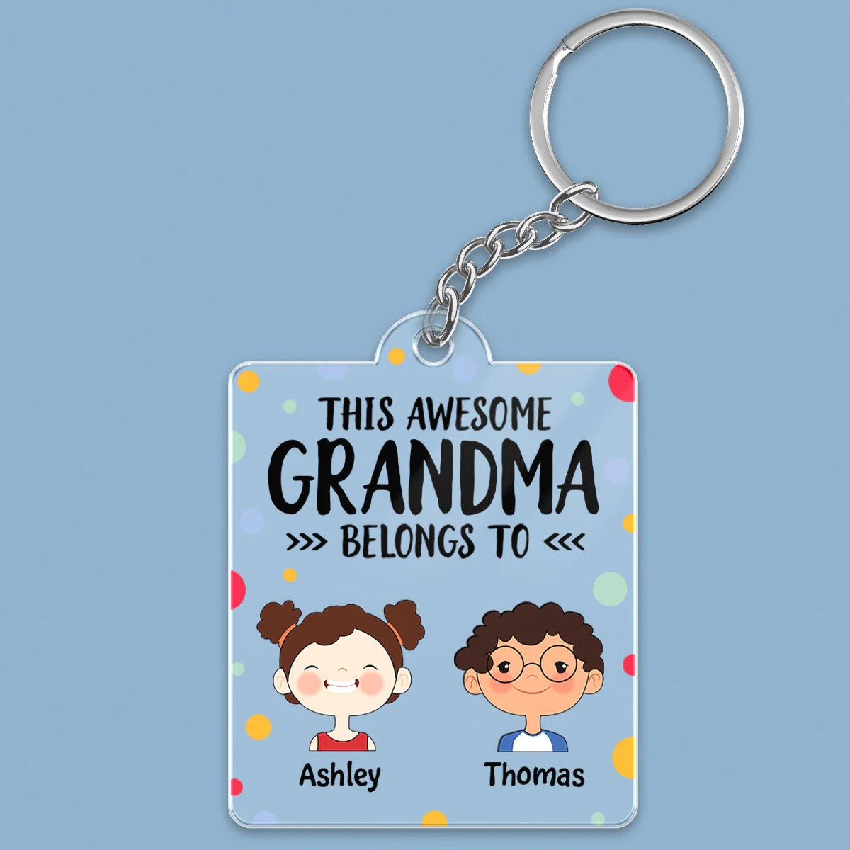 This Grandma Mom Belongs To Cute Kids Face Colorful Dot Personalized Acrylic Keychain - Image 2