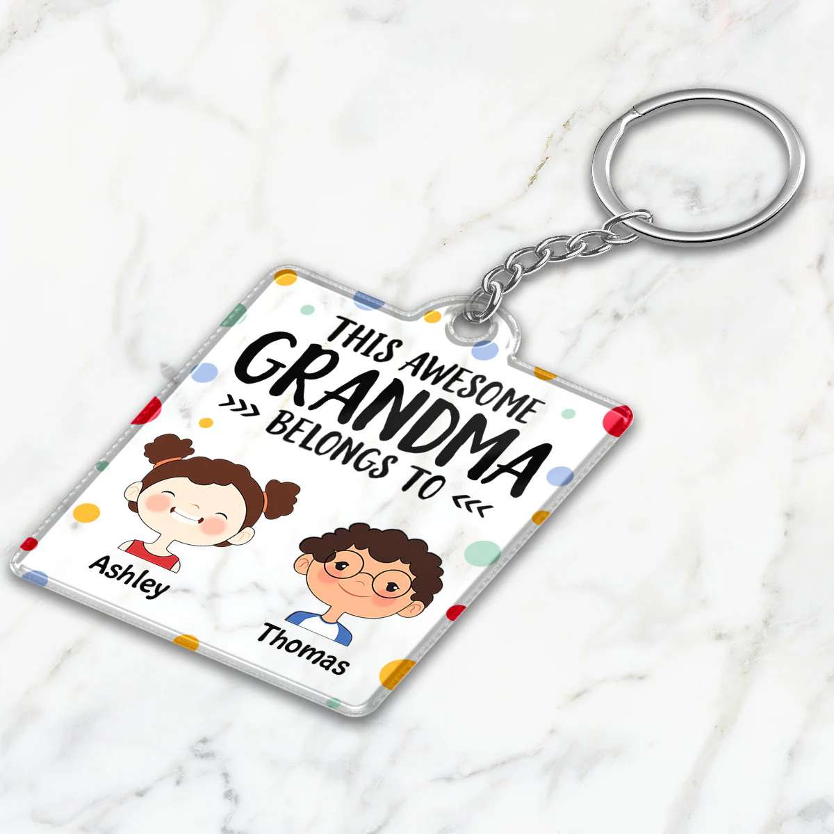 This Grandma Mom Belongs To Cute Kids Face Colorful Dot Personalized Acrylic Keychain - Image 3