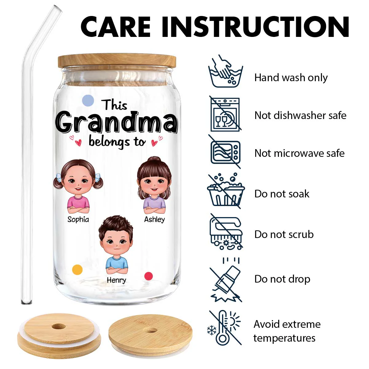 This Grandma Mom Belongs To Cute Kids Personalized Clear Glass Can - Image 10