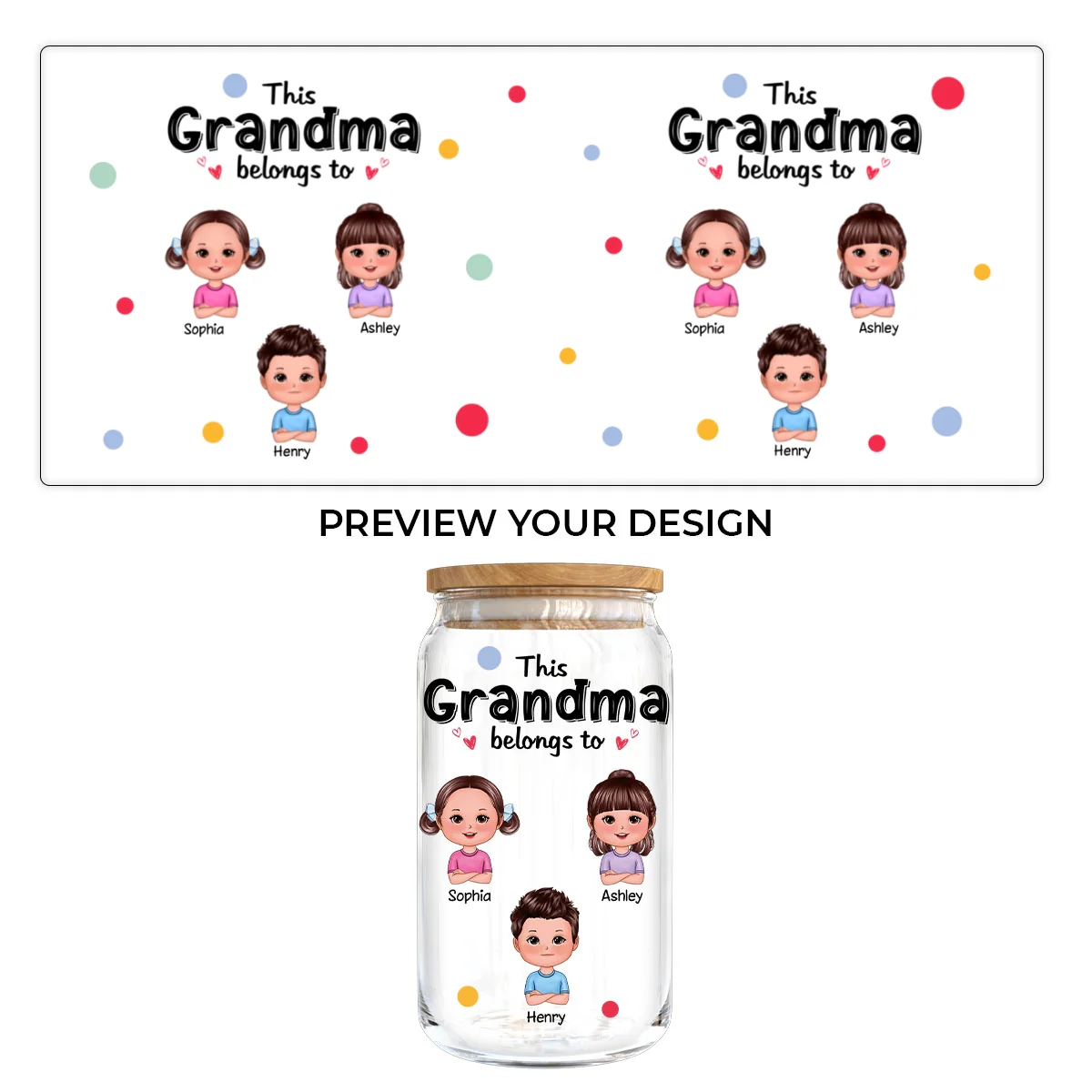 This Grandma Mom Belongs To Cute Kids Personalized Clear Glass Can - Image 11