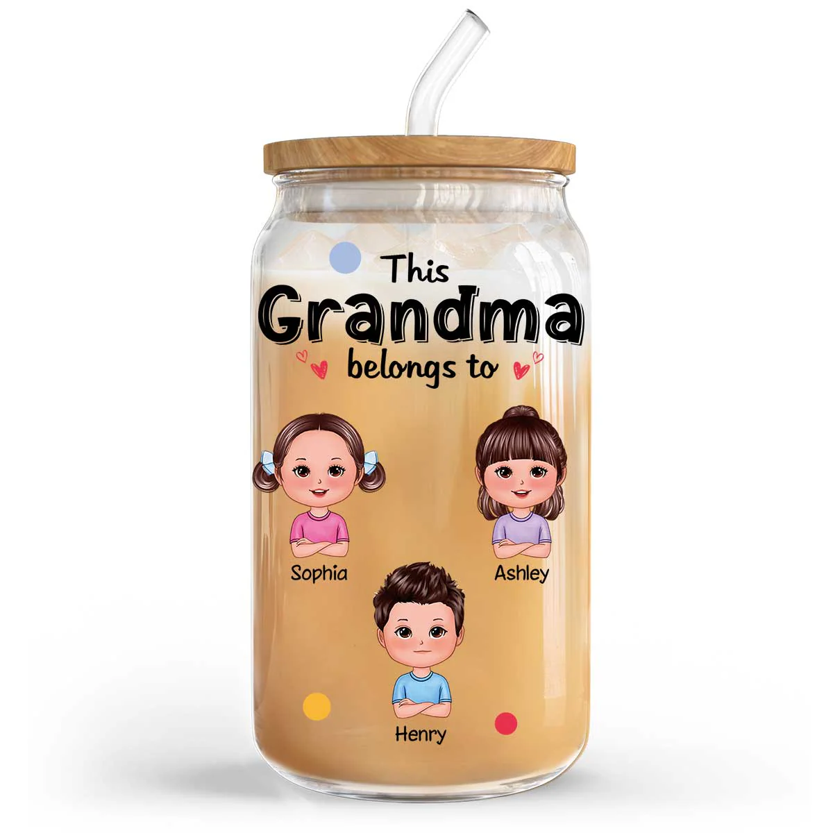 This Grandma Mom Belongs To Cute Kids Personalized Clear Glass Can - Image 3