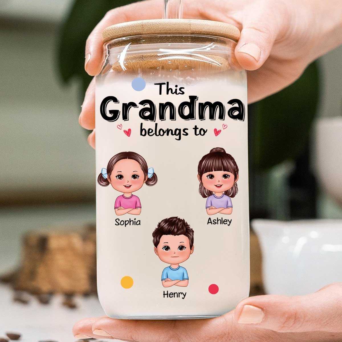 This Grandma Mom Belongs To Cute Kids Personalized Clear Glass Can - Image 6