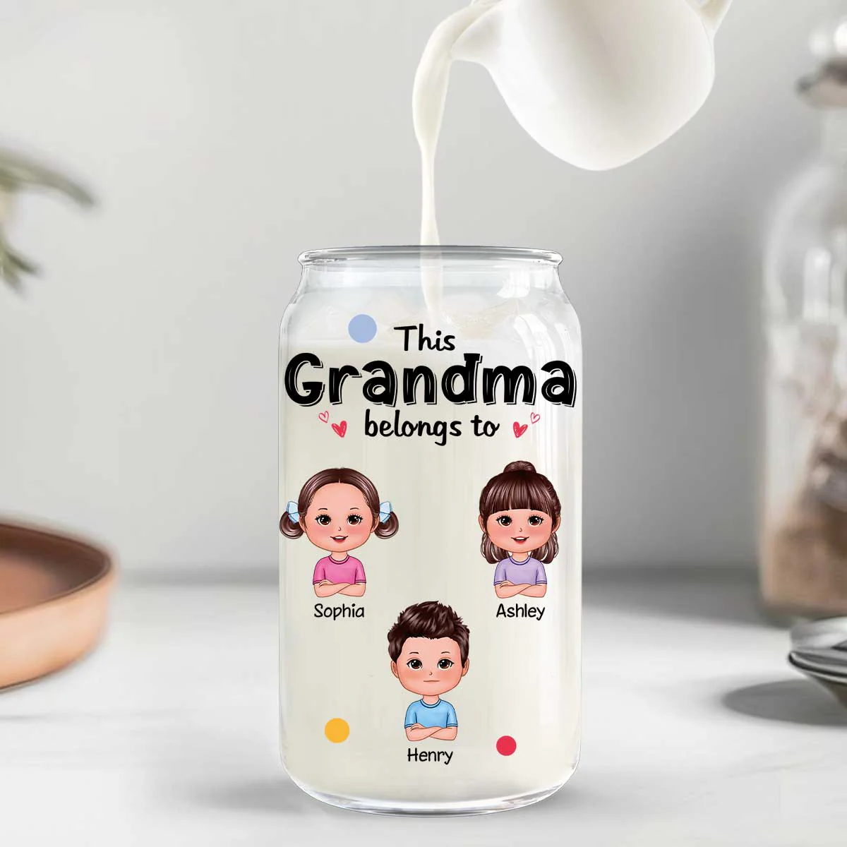 This Grandma Mom Belongs To Cute Kids Personalized Clear Glass Can - Image 8