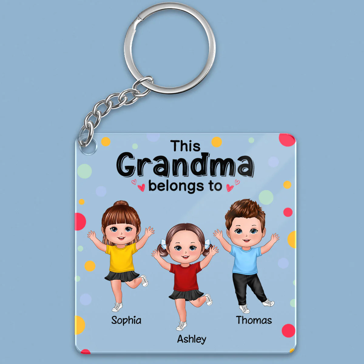 This Grandma Mom Belongs To Happy Doll Kids Colorful Dot Personalized Acrylic Keychain - Image 2
