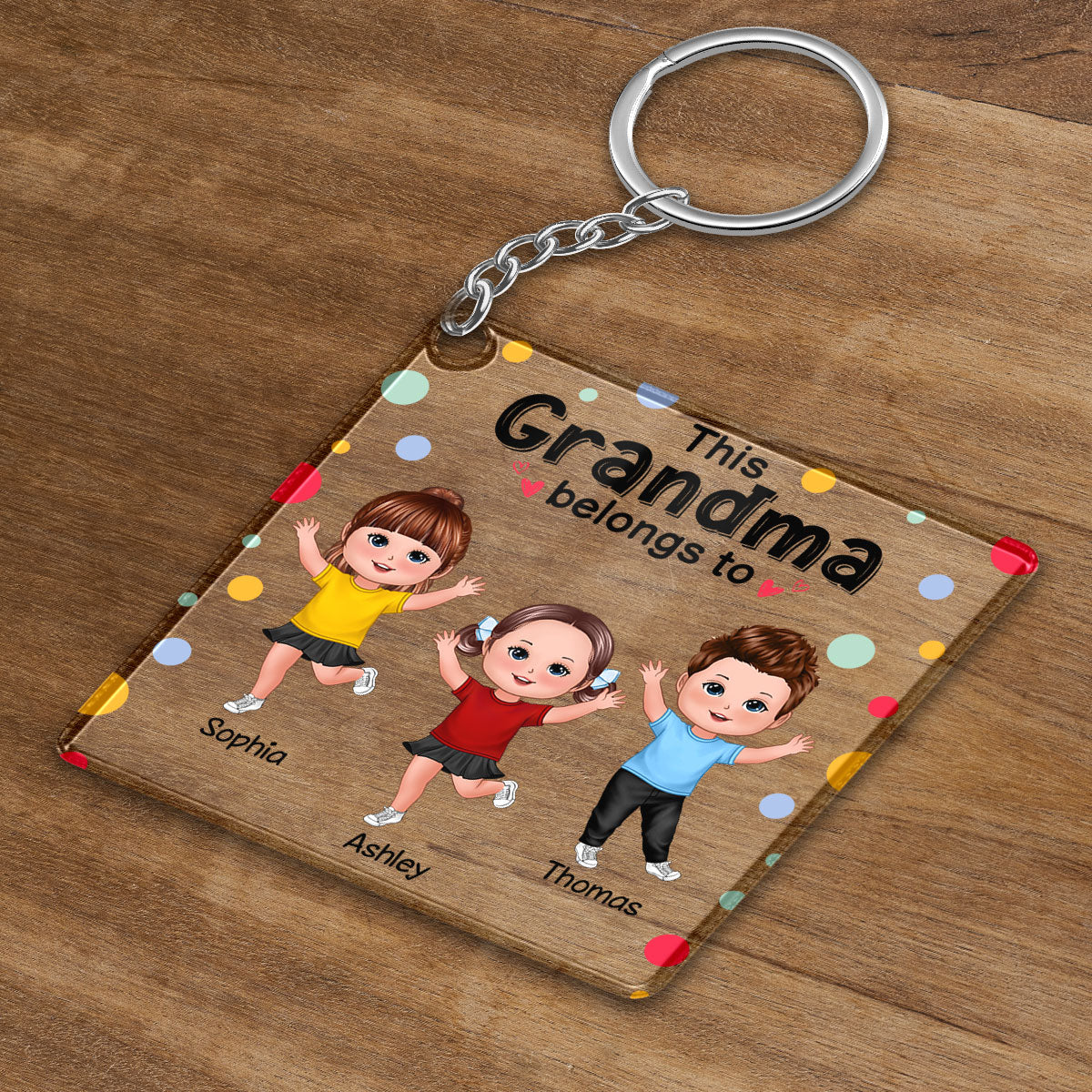 This Grandma Mom Belongs To Happy Doll Kids Colorful Dot Personalized Acrylic Keychain - Image 3