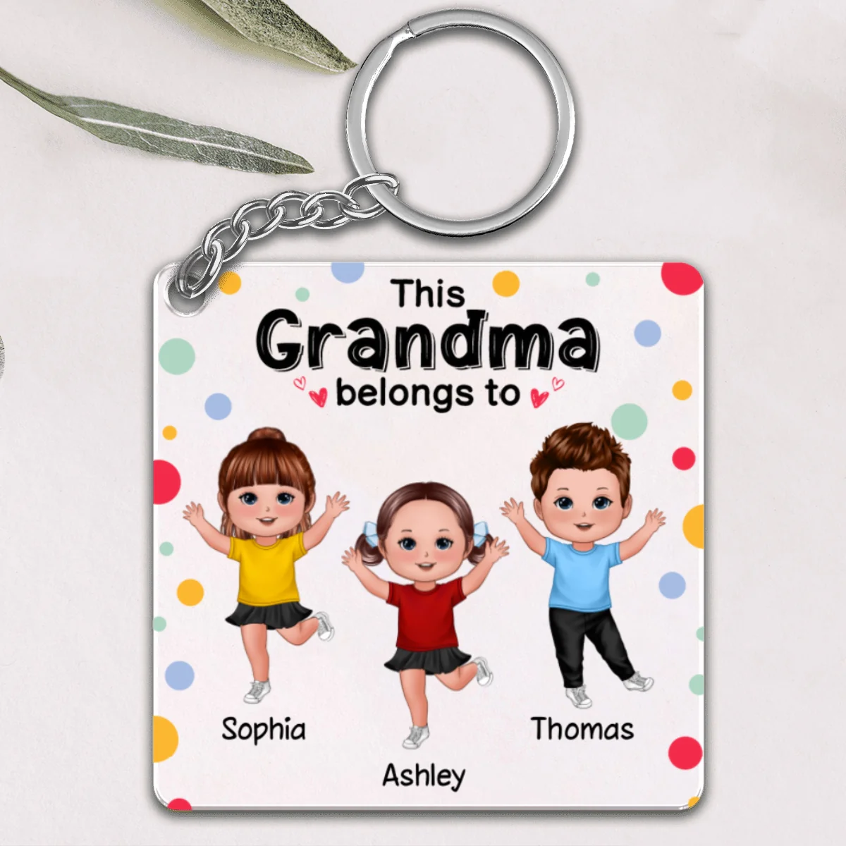 This Grandma Mom Belongs To Happy Doll Kids Colorful Dot Personalized Acrylic Keychain - Image 4