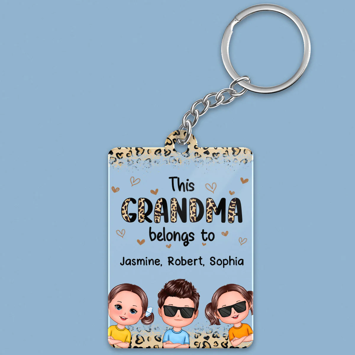 This Grandma Mom Belongs To Leopard Doll Kids Personalized Acrylic Keychain - Image 2